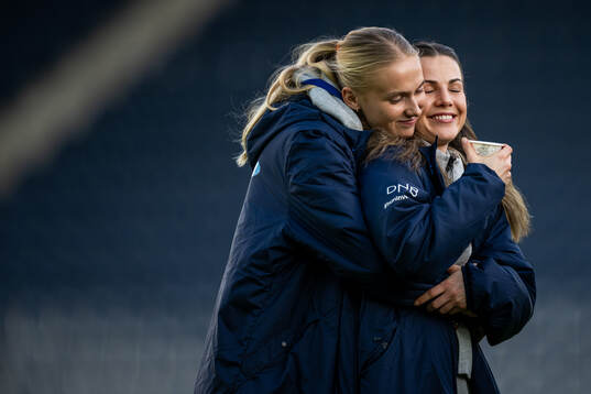 Goalkeeper Selma Panengstuen and Tuva Hansen of Norway