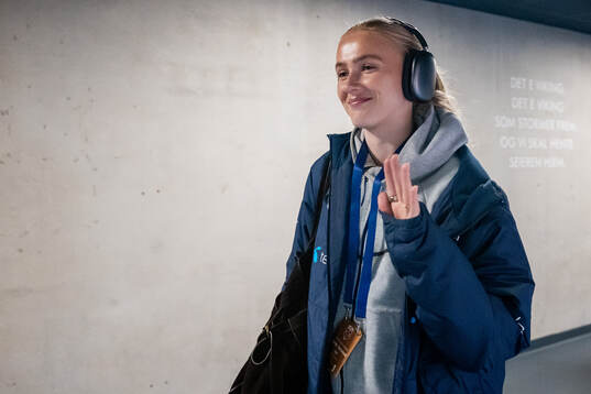 Goalkeeper Selma Panengstuen of Norway arrives