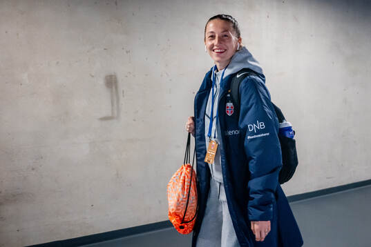 Goalkeeper Cecilie Fiskerstrand of Norway arrives