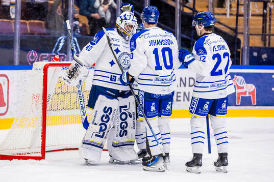 Leksands målvakt Mantas Armalis jublar