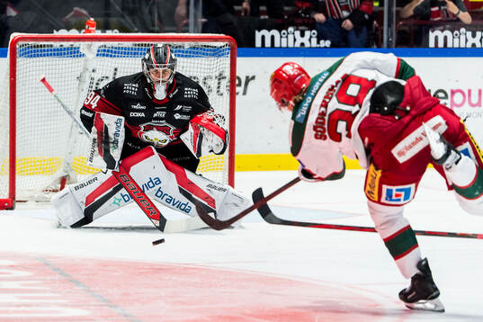 Malmö Redhawks målvakt Marek Langhamer och Modos Johan