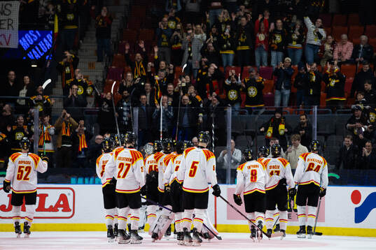 Brynäs spelare jublar och tackar sina supportrar