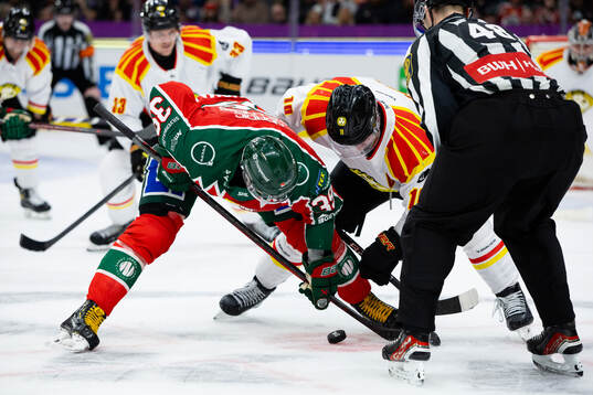 Frölundas Mikael Ruohomaa tekar mot Brynäs Johan Larsson