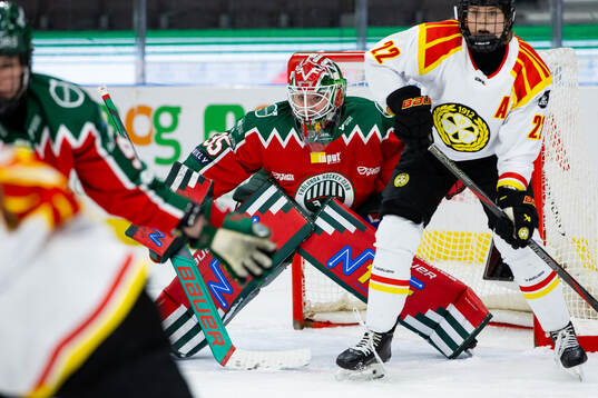 Frölundas målvakt Stephanie Neatby och Brynäs Hanna