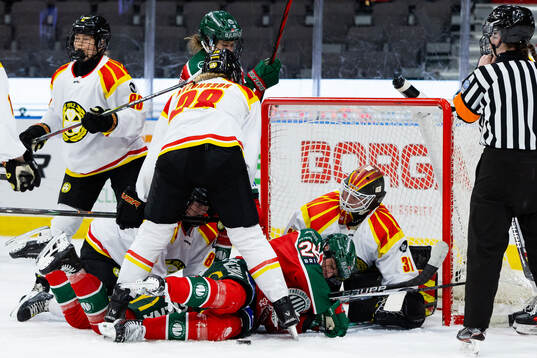 Frölundas Hanna Olsson framför Brynäs målvakt Ena