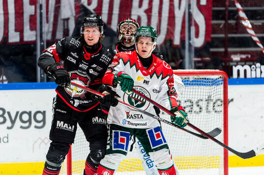 Malmö Redhawks Robin Salo och målvakt Daniel Marmenlind