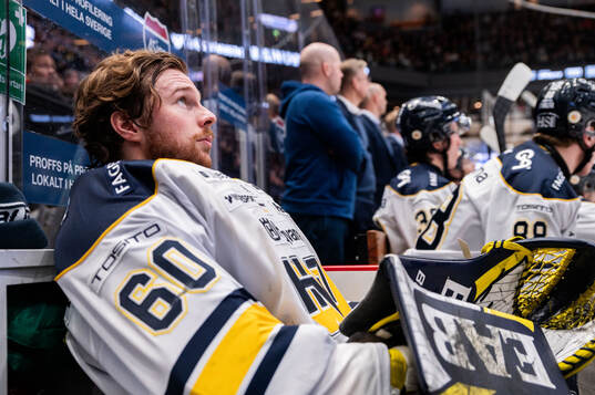 HV71s målvakt Hugo Alnefelt deppar