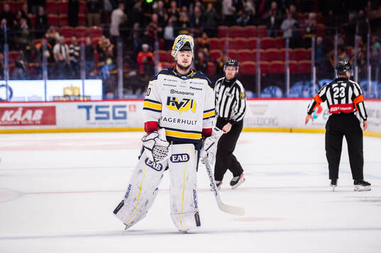 HV71s målvakt Frederik Dichow deppar
