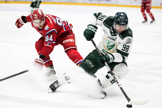 Timrås Sebastian Hartmann och Färjestads Marian Studenic