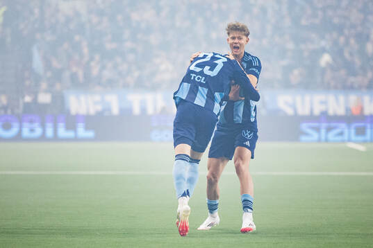 Djurgårdens Patric Åslund och Nino Zugelj jublar