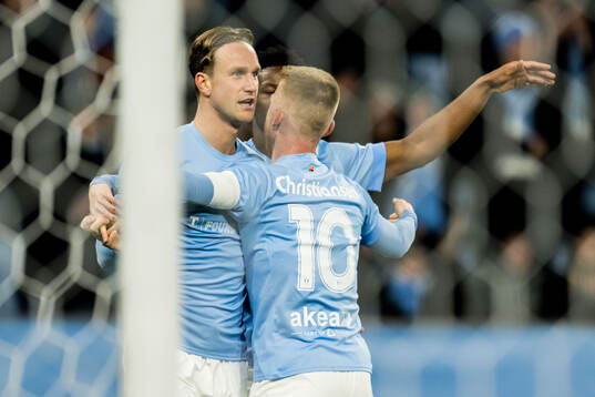 Malmö FFs Erik Botheim och Anders Christiansen jublar