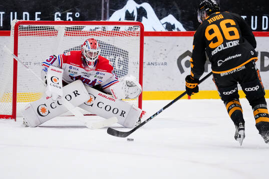Timrås målvakt Tim Juel och Skellefteås Rickard Hugg