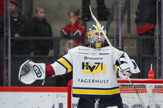 HV71s målvakt Frederik Dichow jublar