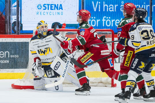 HV71s målvakt Frederik Dichow och Modos Johan Södergran
