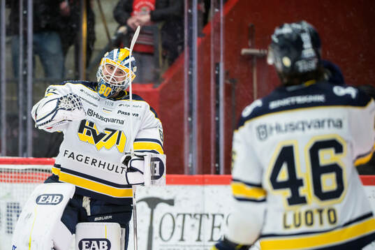 HV71s målvakt Frederik Dichow jublar