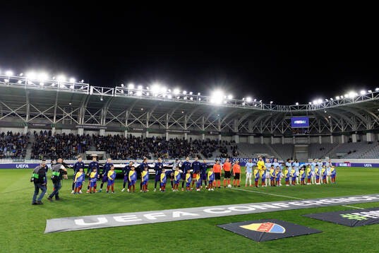 Players of of Djurgården and of Pafos at lineup