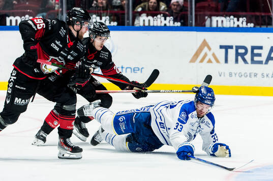 Malmö Redhawks Carl Persson och Henrik Haapala mot