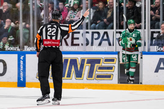 Domare Andreas Harnebring visar Rögles Leon Bristedt