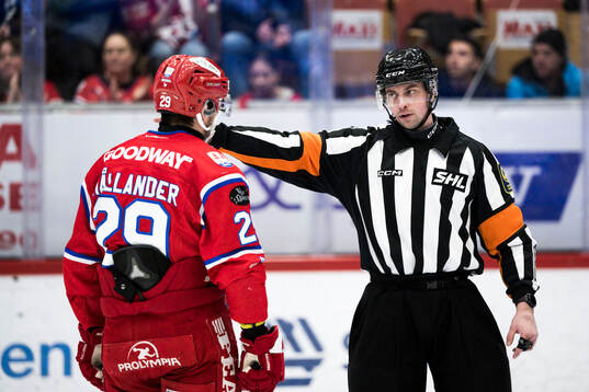 Timrås Filip Hållander i samtal med domare