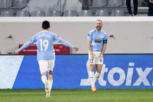 Muamer Tankovic of Pafos celebrates