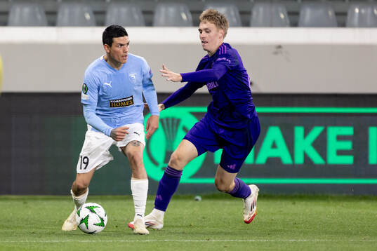 Jonathan Silva of Pafos and Santeri Haarala of Djurgården