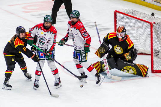 Brynäs Taylor Baker och målvakt Ena Nystrøm mot