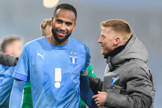 Malmö FFs Isaac Kiese Thelin och Anders Christiansen jublar