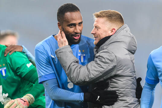 Malmö FFs Isaac Kiese Thelin och Anders Christiansen jublar