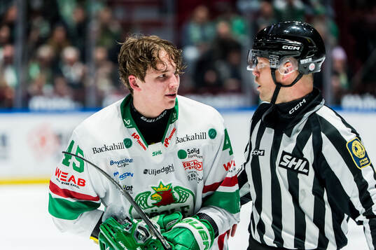 Rögles Gregor Biber och Linjedomare Ludvig Lundgren