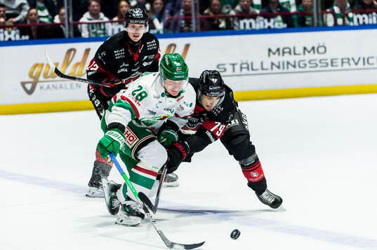Rögles Anton Bengtsson och Malmö Redhawks Jakub Galvas