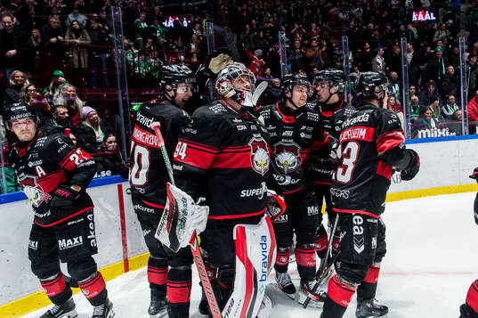 Malmö Redhawks målvakt Marek Langhamer jublar