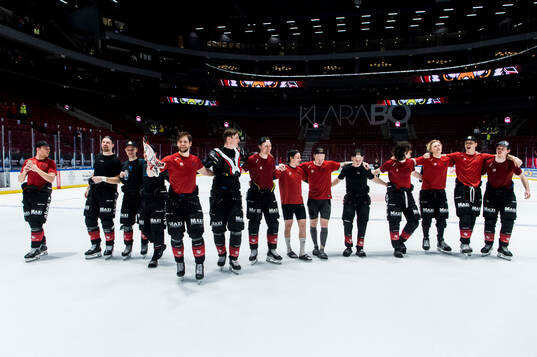 Malmö Redhawks spelare jublar med publiken
