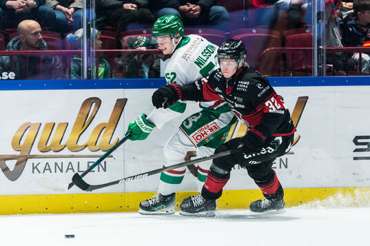 Rögles Felix Nilsson och Malmö Redhawks Joona Ikonen