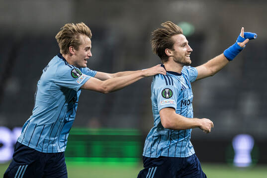 Daniel Stensson and Oskar Fallenius of Djurgården celebrate