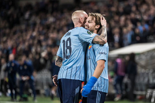 Adam Ståhl and Daniel Stensson of Djurgården celebrate