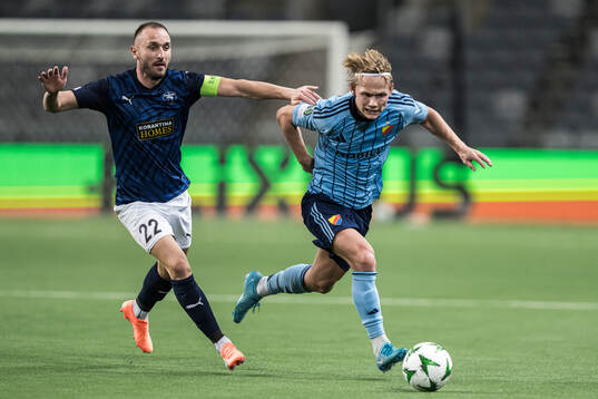 Muamer Tankovic of Pafos and Tobias Gulliksen of Djurgården