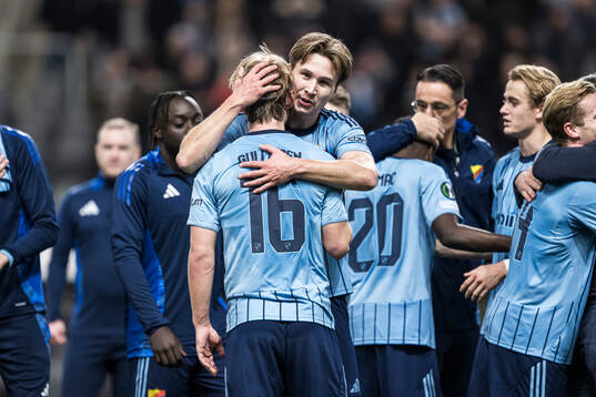 Tobias Gulliksen and Miro Tenho of Djurgården celebrate