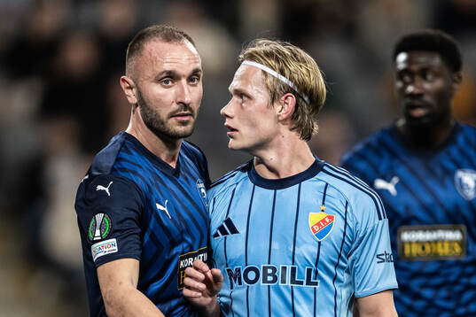 Muamer Tankovic of Pafos and Tobias Gulliksen of Djurgården