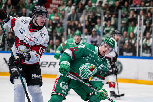 Malmö Redhawks Fredrik Händemark och Rögles Leon Bristedt