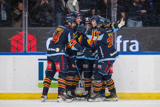 Djurgårdens Mattias Hävelid jublar med lagkamrater