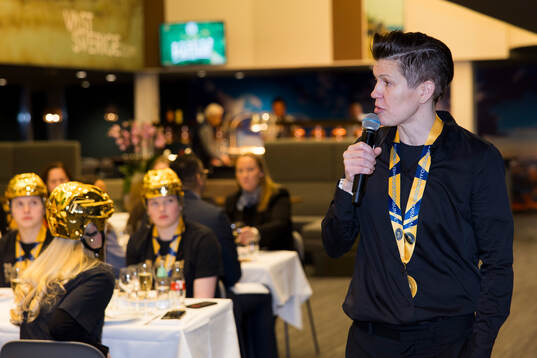 Frölundas tränare Erika Holst på guldfesten