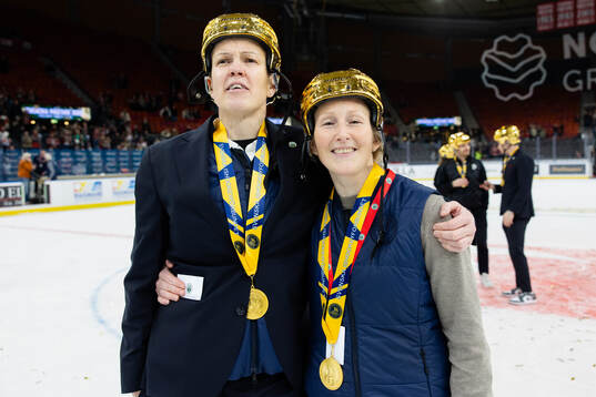 Frölundas tränare Erika Holst och sportchef Kim Martin