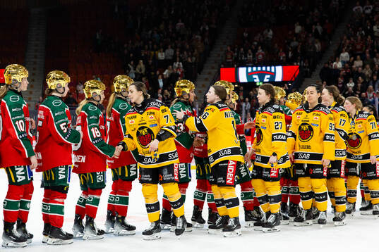 Luleås spelare gratulerar Frölundas spelare