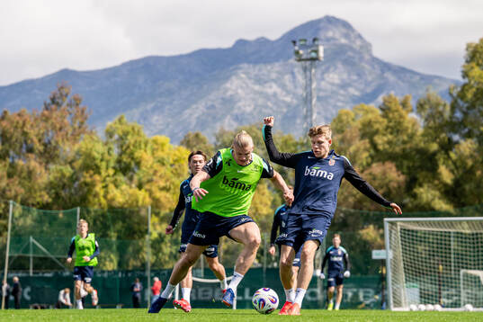 Erling Braut Haaland and Jens Petter Hauge of the Norwegian