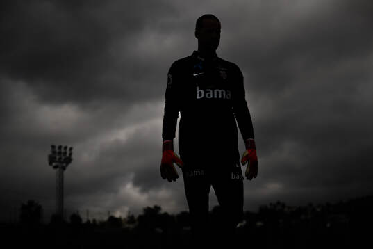 The silhouette of goalkeeper Ørjan Håskjold Nyland of the