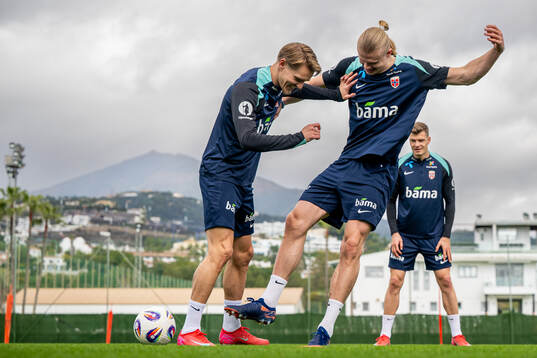 Martin Ødegaard and Erling Braut Haaland of the Norwegian