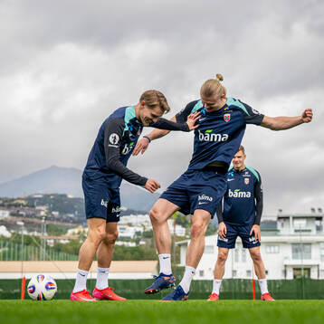 Martin Ødegaard and Erling Braut Haaland of the Norwegian