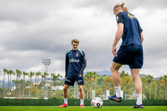 Martin Ødegaard and Erling Braut Haaland of the Norwegian