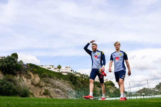 Goalkeeper Viktor Johansson and Lucas Bergvall of the
