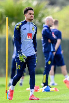 Goalkeeper Oliver Dovin of the Swedish men's national